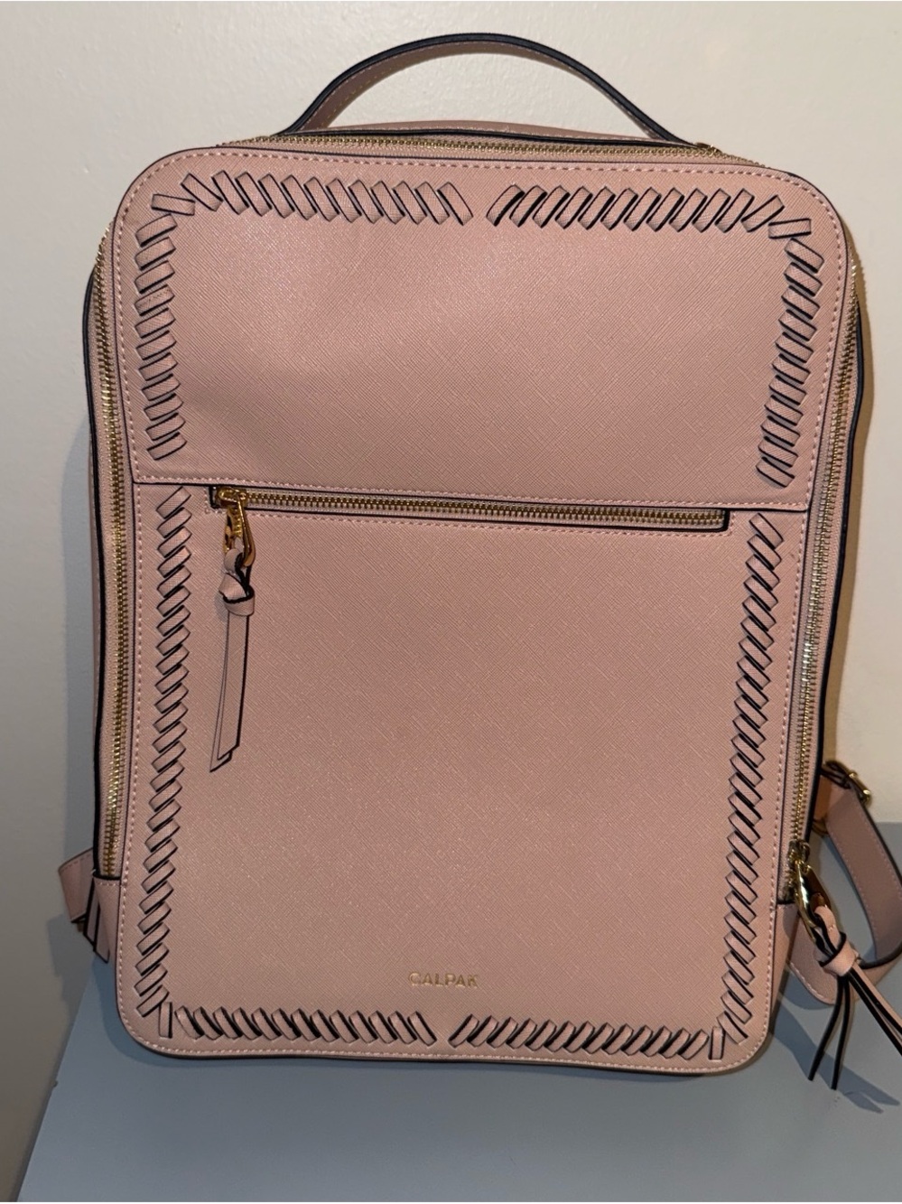 Calpak Blush Pink Structured Backpack with Whipstitch Trim